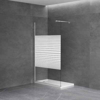 Rectangular Black Walk-in Shower Enclosure with White Printed Tempered Glass 6-8mm